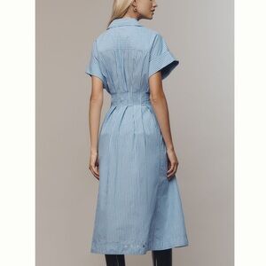 Anthropologie Short-Sleeve Seamed Collared Mini Shirt Dress Pilcro Stripe Blue